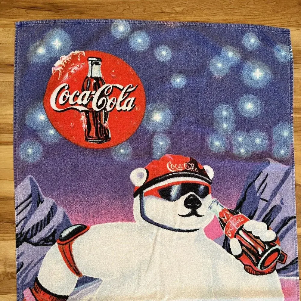 Vintage Coca Cola Bath Beach Towel Polar Bear Roller Skating 1998 90s 54”x26.5”
